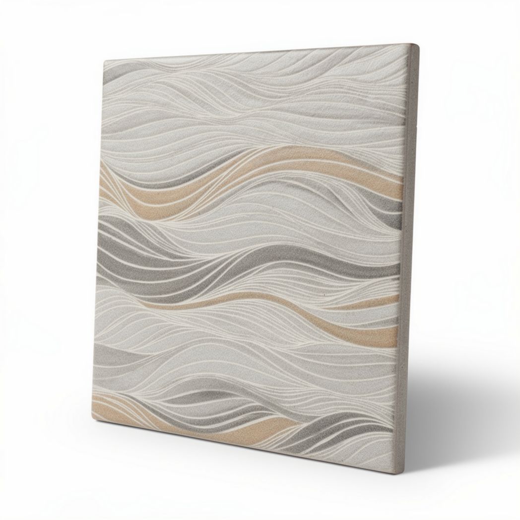 Tapis moderne en polyester 40 x 40 x 2cm motif ondulé beige et gris