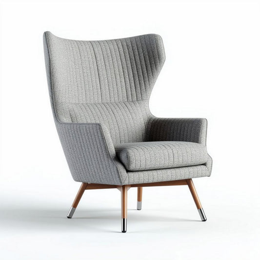 Fauteuil en tissu gris avec piètement en bois hêtre 80 x 70 x 110cm