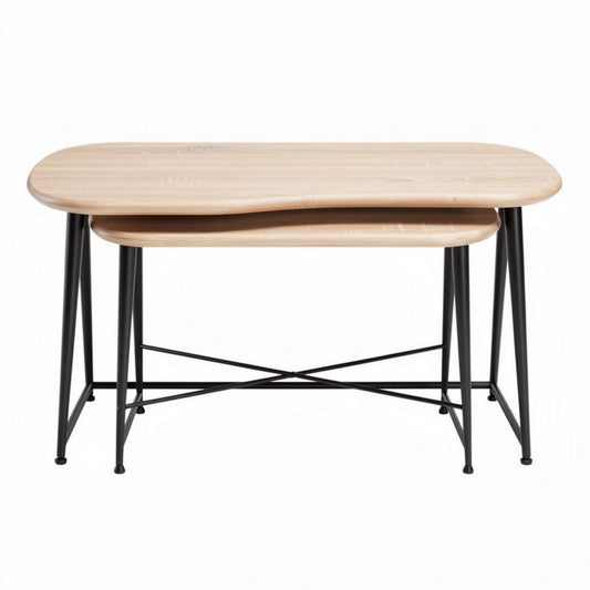 Tableau en bois naturel avec structure métallique 120 x 60 x 75cm pour bureau ou espace de travail