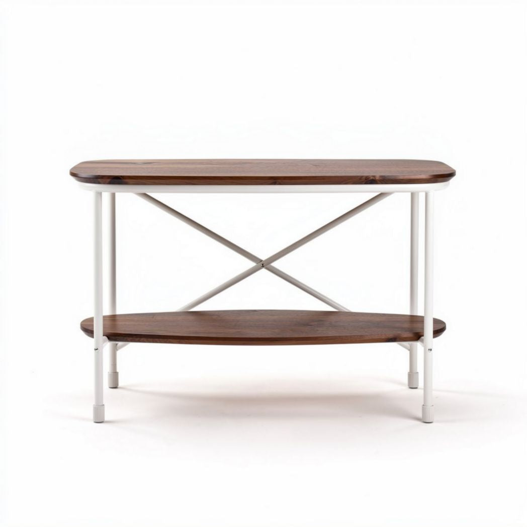 Table basse rectangulaire en bois de noyer et métal blanc 90 x 40 x 75cm