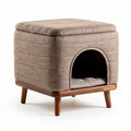 Coffre de rangement en tissu beige avec niche pour animaux 40 x 40 x 45cm