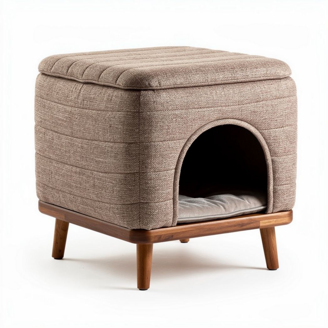 Coffre de rangement en tissu beige avec niche pour animaux 40 x 40 x 45cm