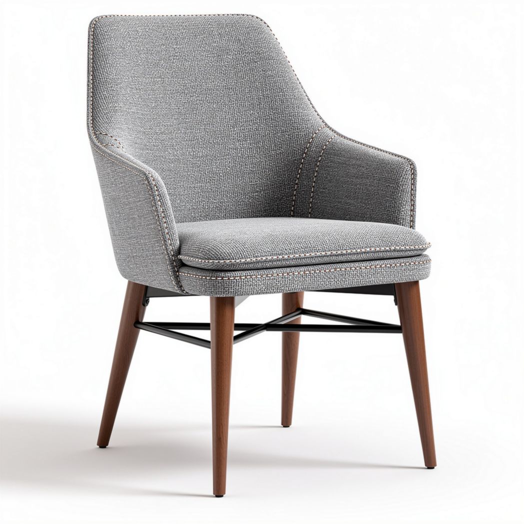Fauteuil en tissu gris avec pieds en bois de 70 x 60 x 90cm