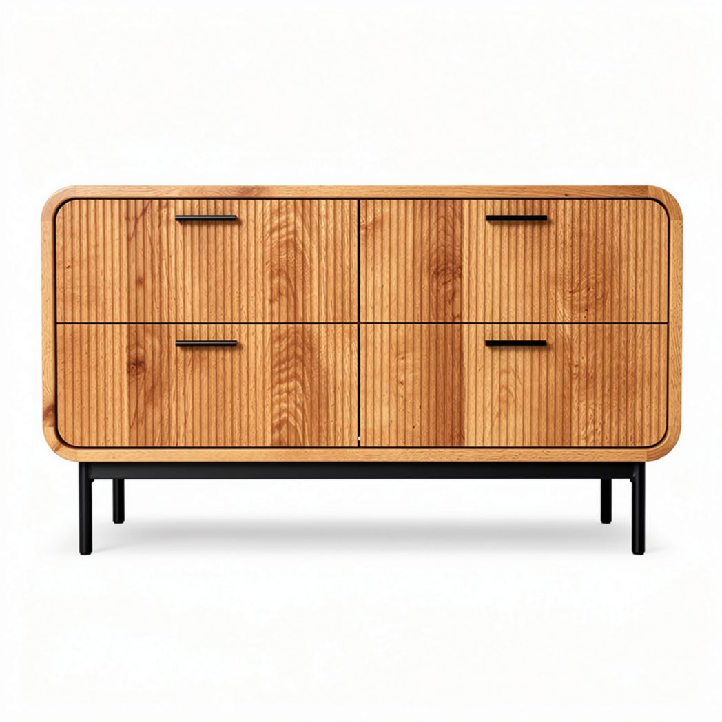 Buffet en bois avec quatre tiroirs de rangement 120 x 40 x 70cm finitions noires