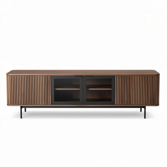 Meuble de rangement en bois sombre avec portes en verre 200 x 50 x 60cm