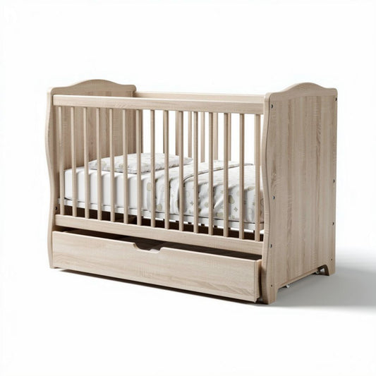 Lit bébé en bois clair avec tiroir de rangement 130 x 70 x 90cm