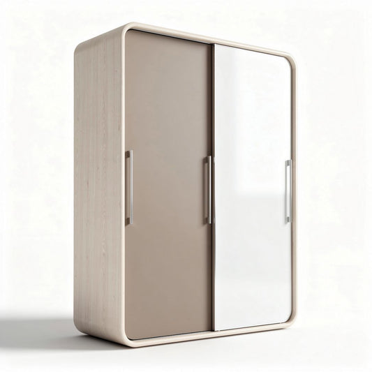 Armoire de rangement en bois avec portes coulissantes 120 x 60 x 180cm couleur blanche et beige