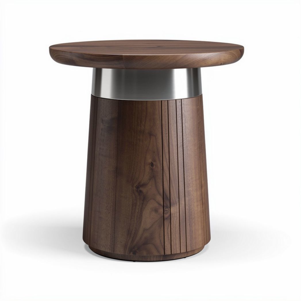 Table d'appoint en bois avec plateau circulaire en acier inoxydable 40 x 40 x 50cm