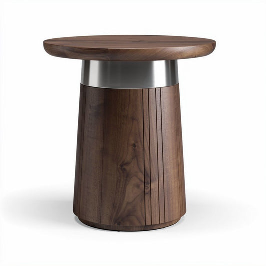 Table d'appoint en bois avec plateau circulaire en acier inoxydable 40 x 40 x 50cm