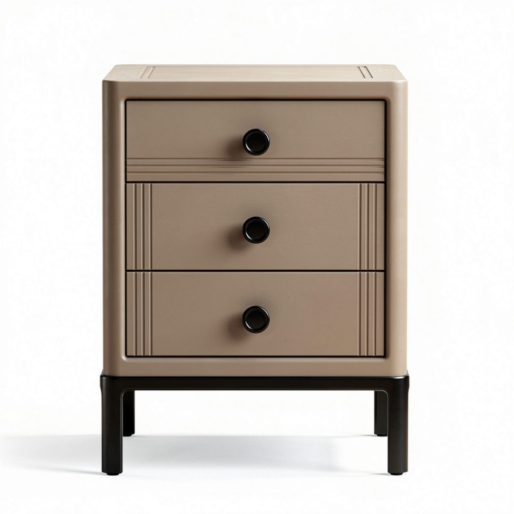 Table de chevet en bois avec trois tiroirs couleur beige 40 x 40 x 60cm