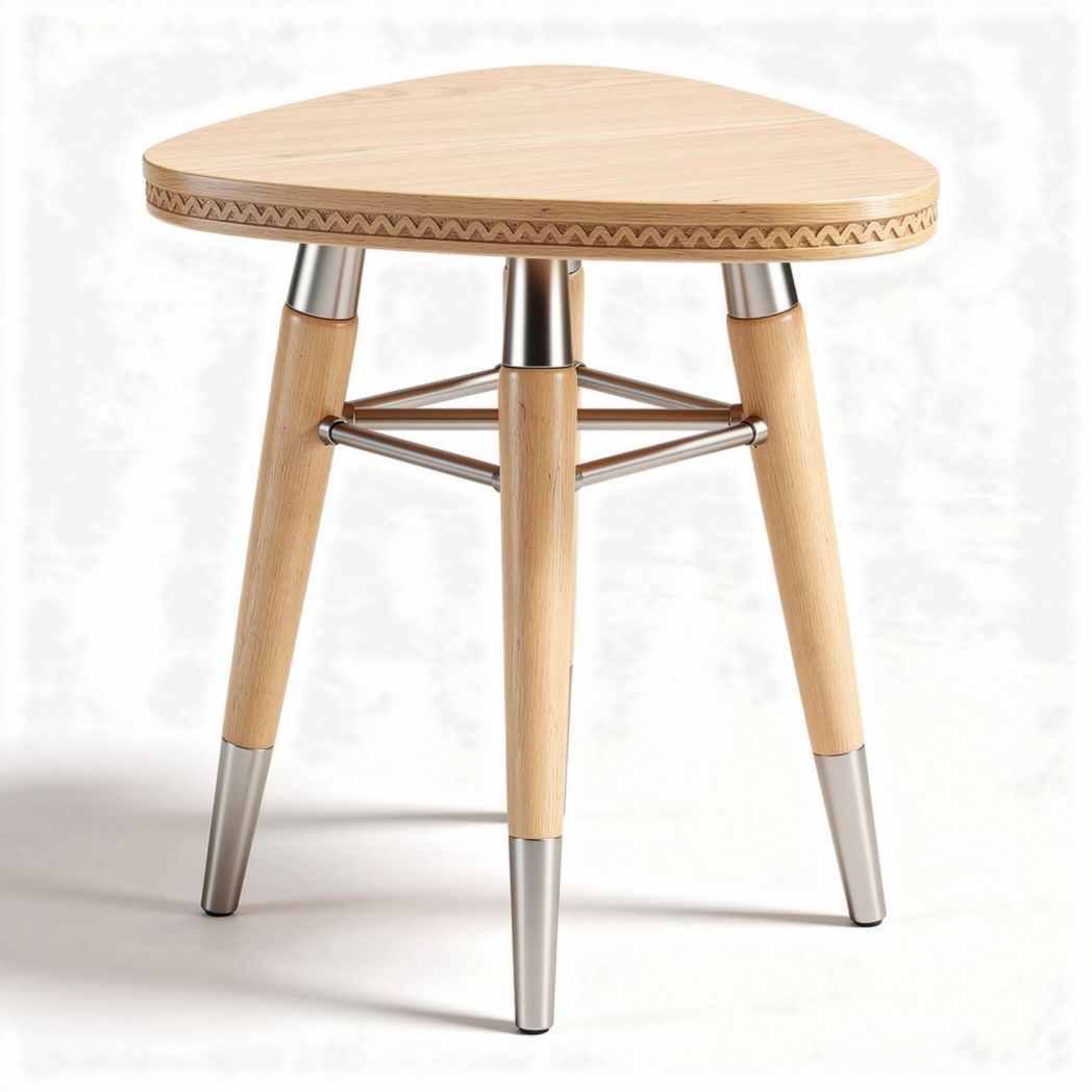 Table d'appoint en bois de bambou avec pieds en métal argenté 50 x 50 x 40cm